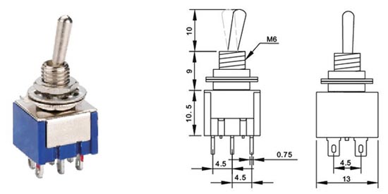 MTS-202, ON-ON, 6PIN DPDT � ���� (0.91��) MTS-202, ON-ON, 6PIN DPDT ����